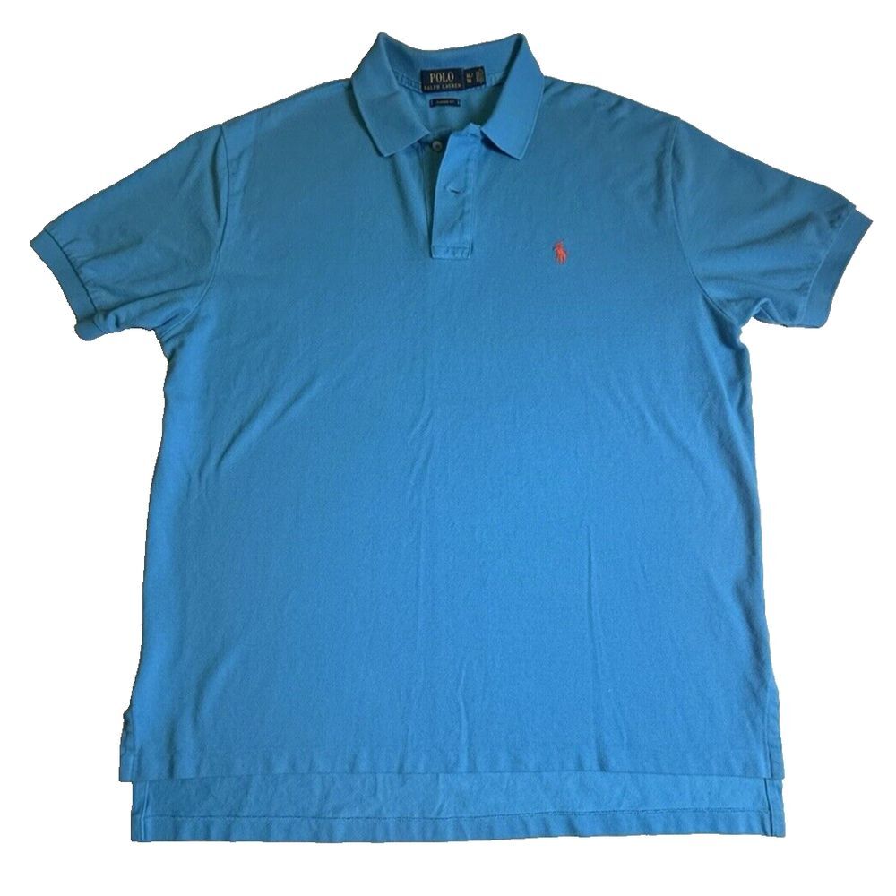 Polo Ralph Lauren Polo Shirt Men XL Blue Classic Fit Pony Red Short Sleeve-418